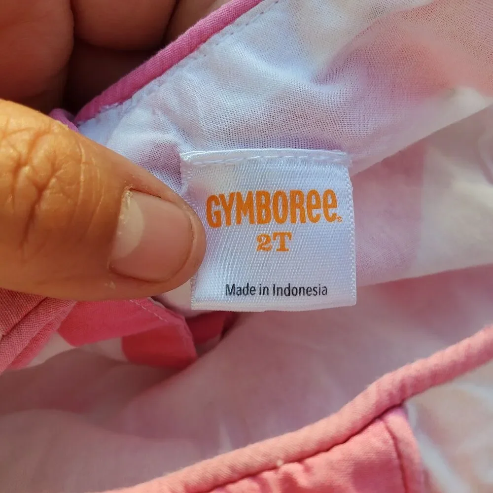 Gymboree Girls 2T Dress Pink White Striped Lined Ribbon Bow Collar
